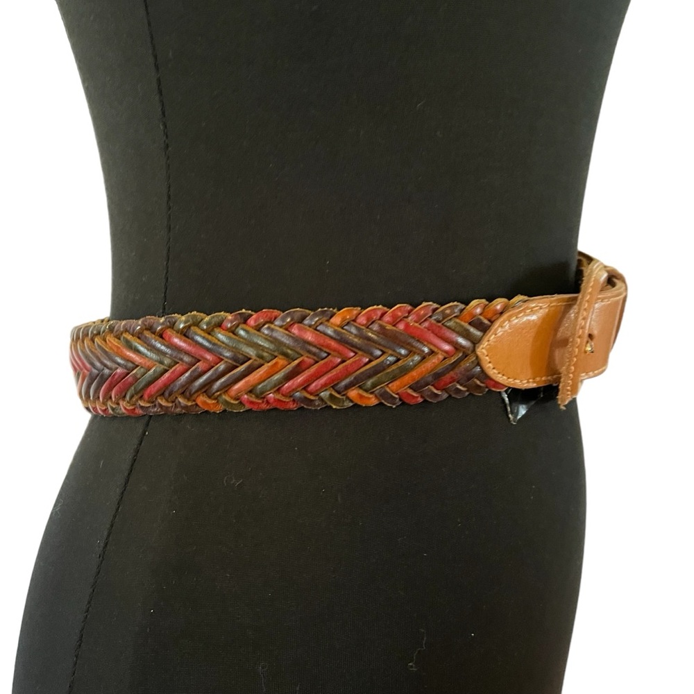90s Vintage deadstock genuine leather braided multicolor leather belt XS - Picture 5 of 9